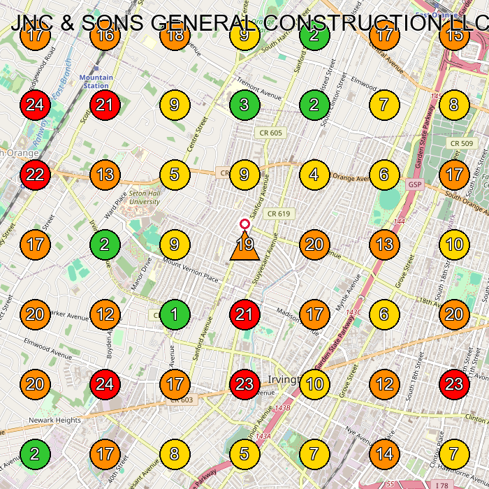 JNC & SONS GENERAL CONSTRUCTION LLC Construction Company GeoGrid ranking map for Irvington NJ